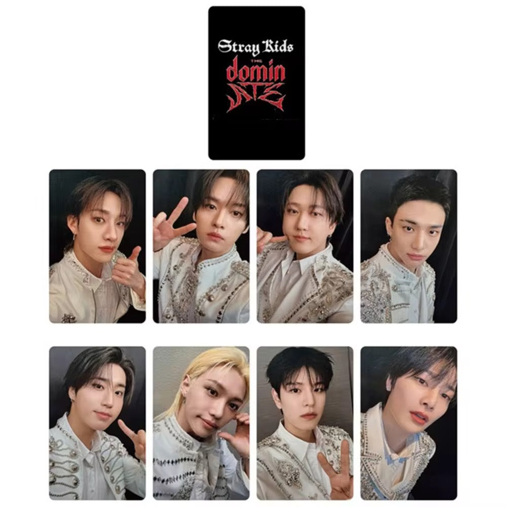 Stray Kids DOMINATE White Stage Photocard Set – 8PCS K-Pop Lomo Cards | Elegant SKZ Selfie Collection