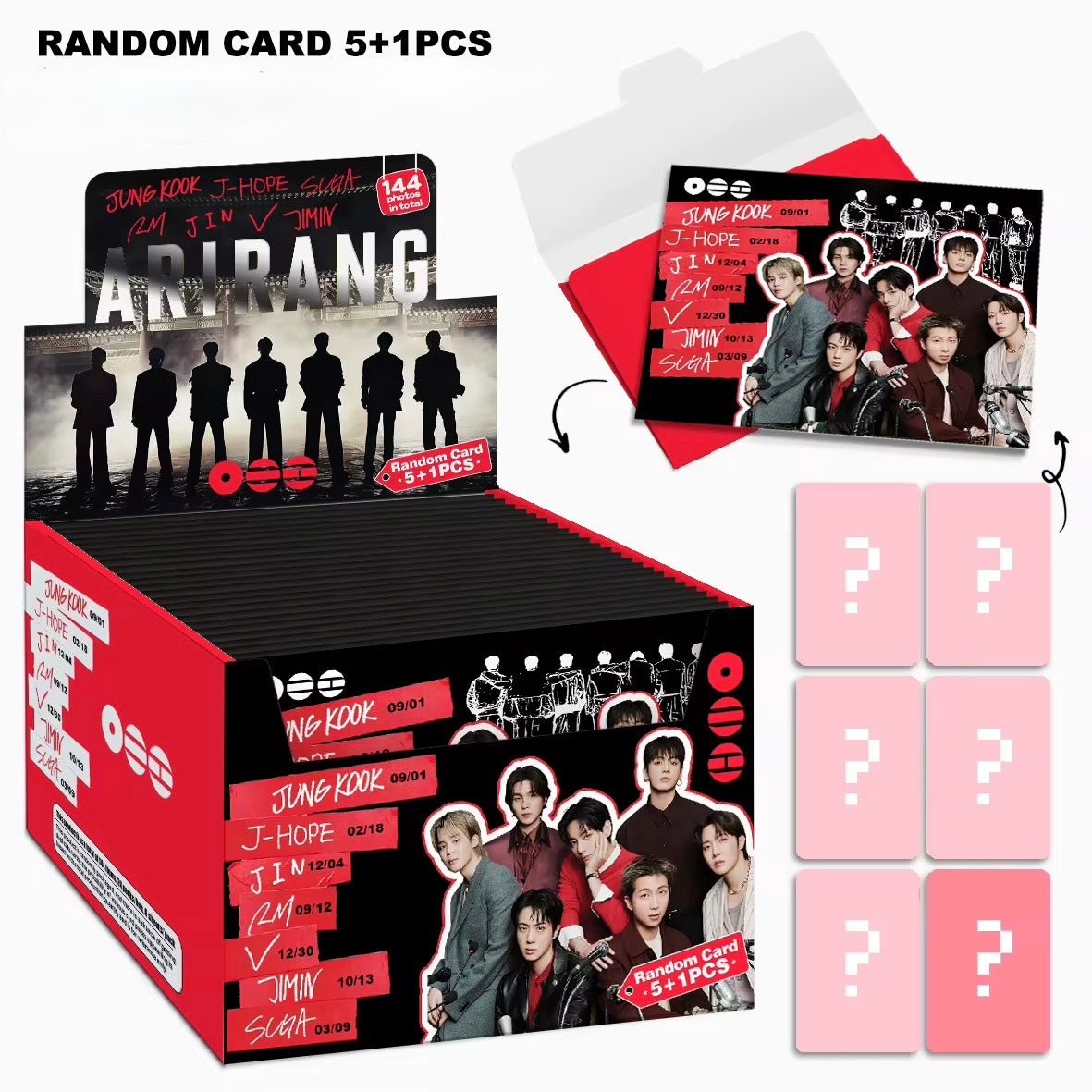 BTS Random ARIRANG Fotokarten-Pack 5+1 Stk. | K-Pop Fotokarten mit Umschlag